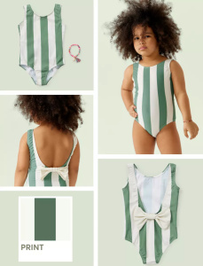 Купальник для девочек, green stripe