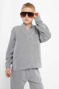 Рубашка-хенли Лен, черный меланж