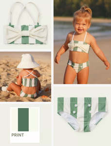 Купальник для девочек двухпредметный (лиф купальный + плавки), green stripe