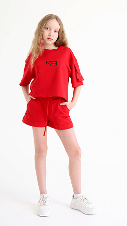 Футболка укороченная с карманом, красный