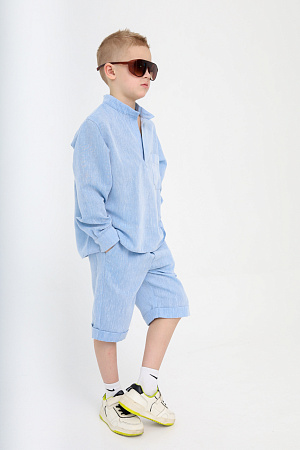 Рубашка-хенли Лен, голубой меланж