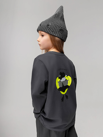 Лонгслив, темно-серый (салатовый)